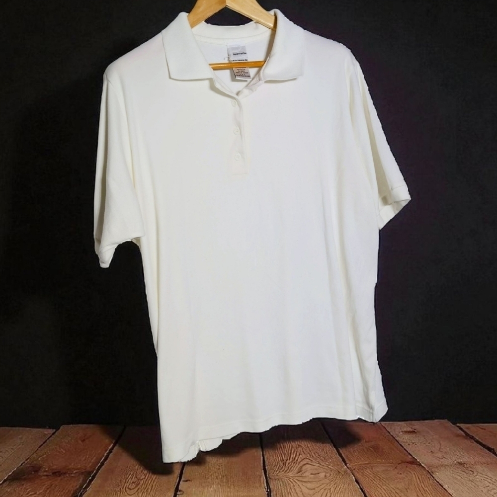 Roaman's 1X Women's Crisp White Polo Shirt